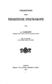 Cover of: Vorlesungen über theoretische spektroskopie