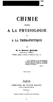 Cover of: Chimie appliquée à la physiologie et la thérapeutique