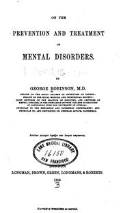 Cover of: On the prevention and treatment of mental disorders.