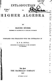 Cover of: Introduction to higher algebra