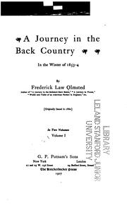 Cover of: A journey in the back country in the winter of 1853-4