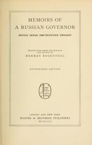 Memoirs of a Russian governor by Urusov, S. D. kni͡azʹ