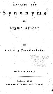 Cover of: Lateinische synonyme und etymologieen