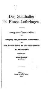 Der statthlter in Elsass-Lothringen .. by Alfons Rudolph