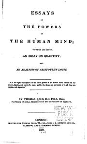 Cover of: Essays on the powers of the human mind: to which are added, An essay on quantity, and An analysis of Aristotle's logic ...