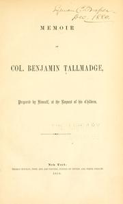 Cover of: Memoir of Col. Benjamin Tallmadge