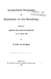 Cover of: Socialpolitische bewegungen im bauernstande vor dem bauernkriege.: Rede gehalten beim antritt des rektorats am 16. oktober 1898