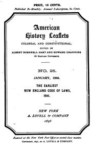 Cover of: earliest New England code of laws, 1641. | Massachusetts