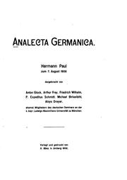 Analecta germanica by Schmidt, Expeditus, Hermann Paul, Wilhelm, Friedrich
