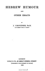 Hebrew humour and other essays by Joseph Chotzner