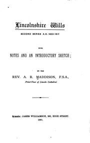 Cover of: Lincolnshire wills ... by A. R. Maddison