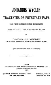 Cover of: Johannis Wyclif Tractatus de potestate pape