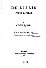Cover of: De libris by Austin Dobson