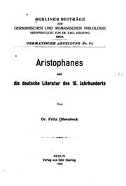 Aristophanes und die deutsche Literatur des 18. Jahrhunderts by Fritz Hilsenbeck