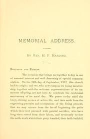 Memorial address on the occasion of the centennial anniversary of the formation of Centre Street Congregational Church at Machias, Me by H. F. Harding