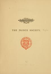 Cover of: The Prince society. by Prince Society (Boston, Mass.)