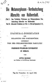 Cover of: Die Metamorphosen-verdeutschung Albrechts von Halberstadt. by Otto Runge