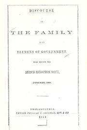 Cover of: Discourse on the family as an element of government.