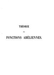 Cover of: Théorie des fonctions Abéliennes