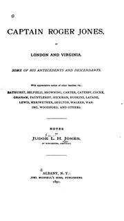 Cover of: Captain Roger Jones, of London and Virginia.: Some of his antecedents and descendants.
