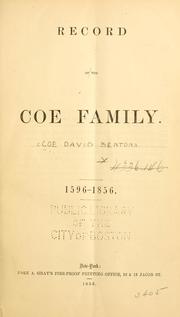 Cover of: Record of the Coe family, 1596-1856. by Coe, David B.