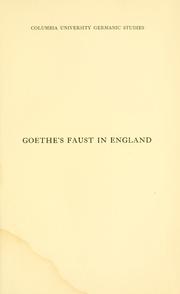 Cover of: The reception of Goethe's Faust in England in the first half of the nineteenth century by William Frederic Hauhart