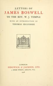 Cover of: Letters of James Boswell to the Rev. W. J. Temple