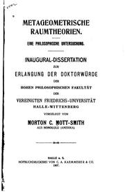 Cover of: Metageometrische raumtheorien.: Eine philosophische untersuchung ...