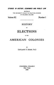 Cover of: History of elections in the American colonies