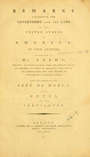 Cover of: Remarks concerning the government and the laws of the United States of America by Gabriel Bonnot de Mably