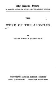 Cover of: The work of the Apostles