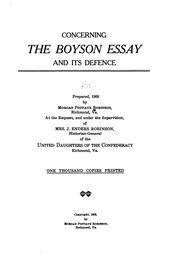 Cover of: Concerning the Boyson essay and its defence