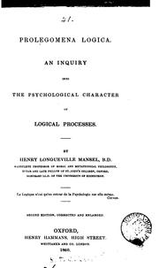 Cover of: Prolegomena logica by Henry Longueville Mansel, Henry Longueville Mansel