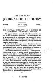 Cover of: The popular initiative as a method of legislation and political control