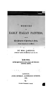 Cover of: Memoirs of early Italian painters by Mrs. Anna Jameson