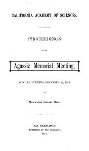 Cover of: Proceedings of the Agassiz memorial meeting | 