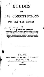 Cover of: Études sur les constitutions des peuples libres