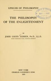 Cover of: The philosophy of the enlightenment by John Grier Hibben