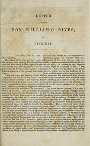 Cover of: Letter from the Hon. William C. Rives, of Virginia. by William C. Rives