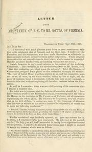 Cover of: Letter from Mr. Stanly, of N. C. to Mr. Botts, of Virginia.