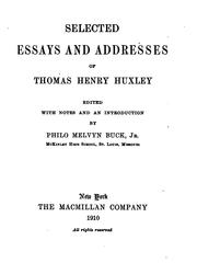 Cover of: Selected essays and addresses of Thomas Henry Huxley