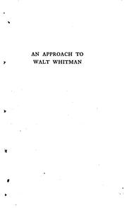 Cover of: An approach to Walt Whitman