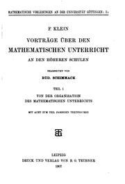 Cover of: Vorträge über den mathematischen unterricht an den höheren schulen