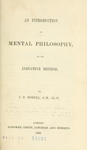 Cover of: An introduction to mental philosophy, on the inductive method.