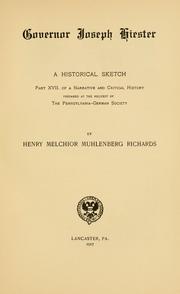 Cover of: Governor Joseph Hiester: a historical sketch