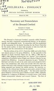 Cover of: Taxonomy and nomenclature of the bronzed cowbird: currently called Tangavius aeneus