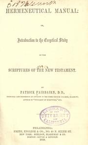 Cover of: Hermeneutical manual by Patrick Fairbairn