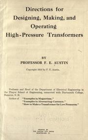 Cover of: Directions for designing, making, and operating high-pressure transformers