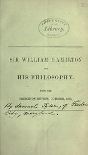 Cover of: Sir William Hamilton and his philosophy ...