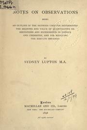 Front cover of Notes on observations by Sydney Lupton
